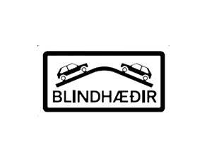 Island Schild: Achtung un&uuml;bersichtliche Stra&szlig;enkuppe