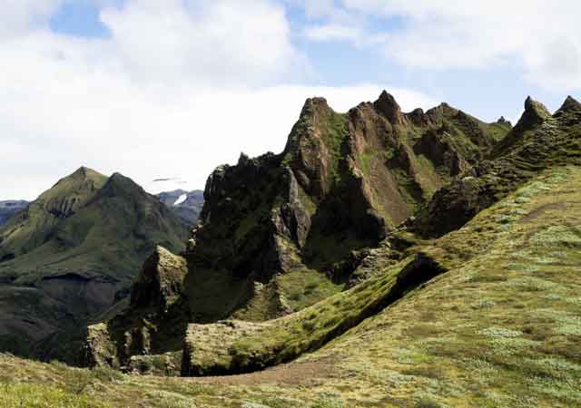 Blick auf den Tindfjöll im Thorsmoerk Tal