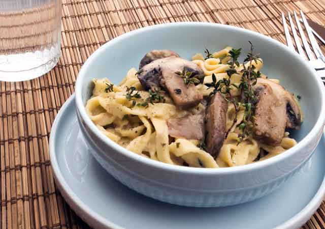 Frische Birkenpilze in Rahmsauce mit Nudeln | Camping Rezept