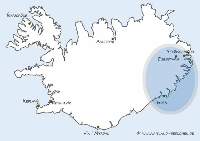 Karte Sehenswürdigkeiten Island Osten (südlichre Teil)